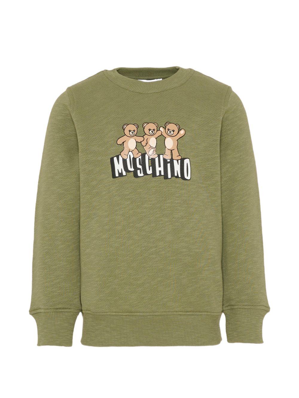 Felpa da bambino Moschino Kids verde con stampèa orsetti HVF08VLCA88 30037 MOSCHINO KIDS 