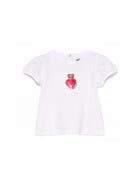 T-shirt per neonata Moschino Kids bianca con stampa Teddy Bear con cuore MLM02BLBA00 10101 MOSCHINO KIDS 