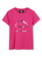 T-shirt con stampa per bambina Karl Lagerfeld Kids fucsia con scollo rotondo Z30447 49J KARL LAGERFELD KIDS 