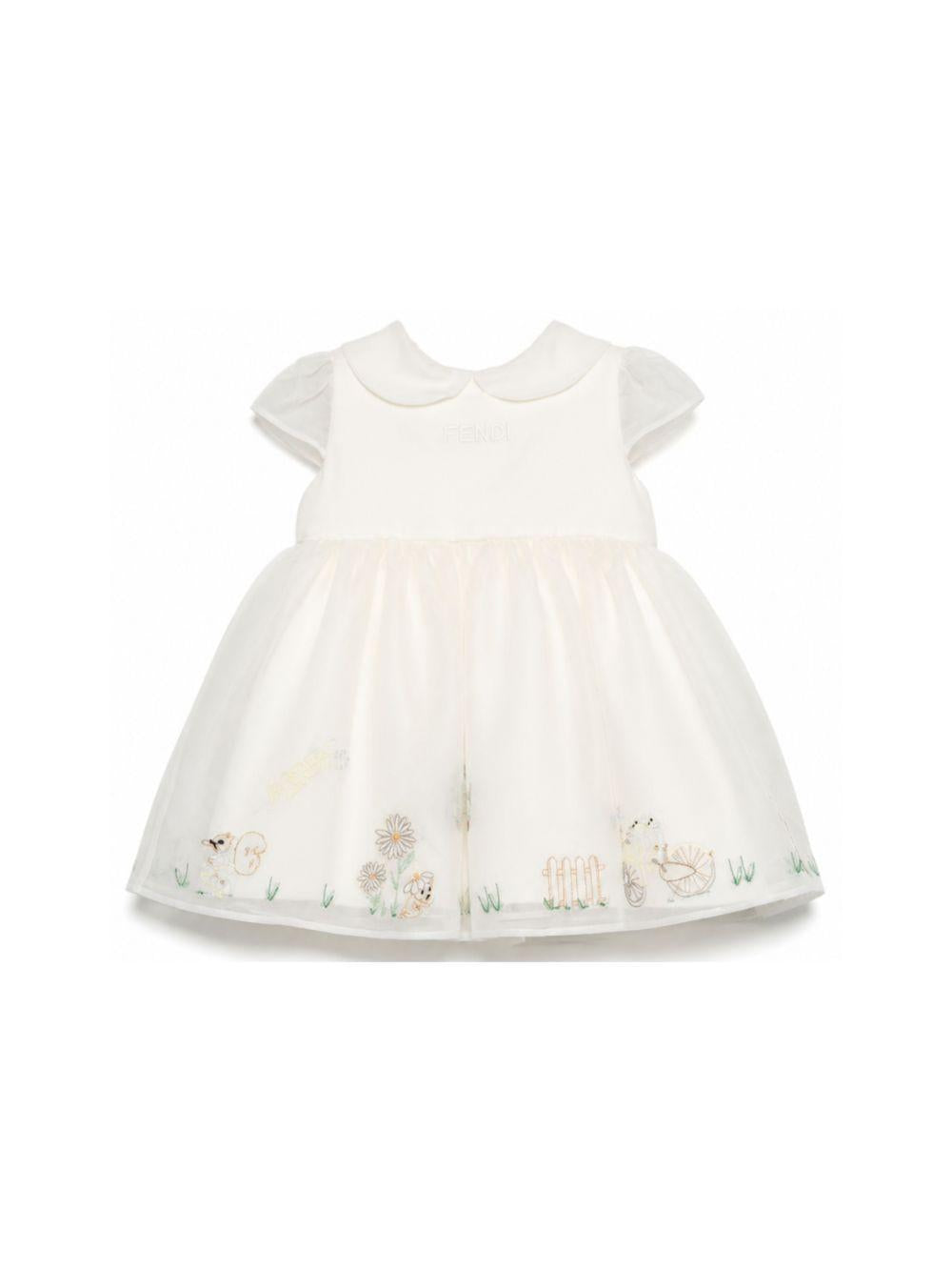 Abito per neonata Fendi Kids bianco con dettagli ricamati BFB633 AG20 F0TU9 FENDI KIDS 
