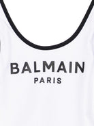 Costume per bambina Balmain Kids bianco con stampa logo sul davanti BXCA0D Z0005 100NE BALMAIN KIDS 