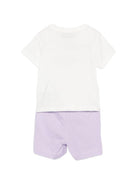 Set t-shirt e shorts per neonata Moschino Kids bianco e lilla con stampa M5G00MLAA01 83695 MOSCHINO KIDS 