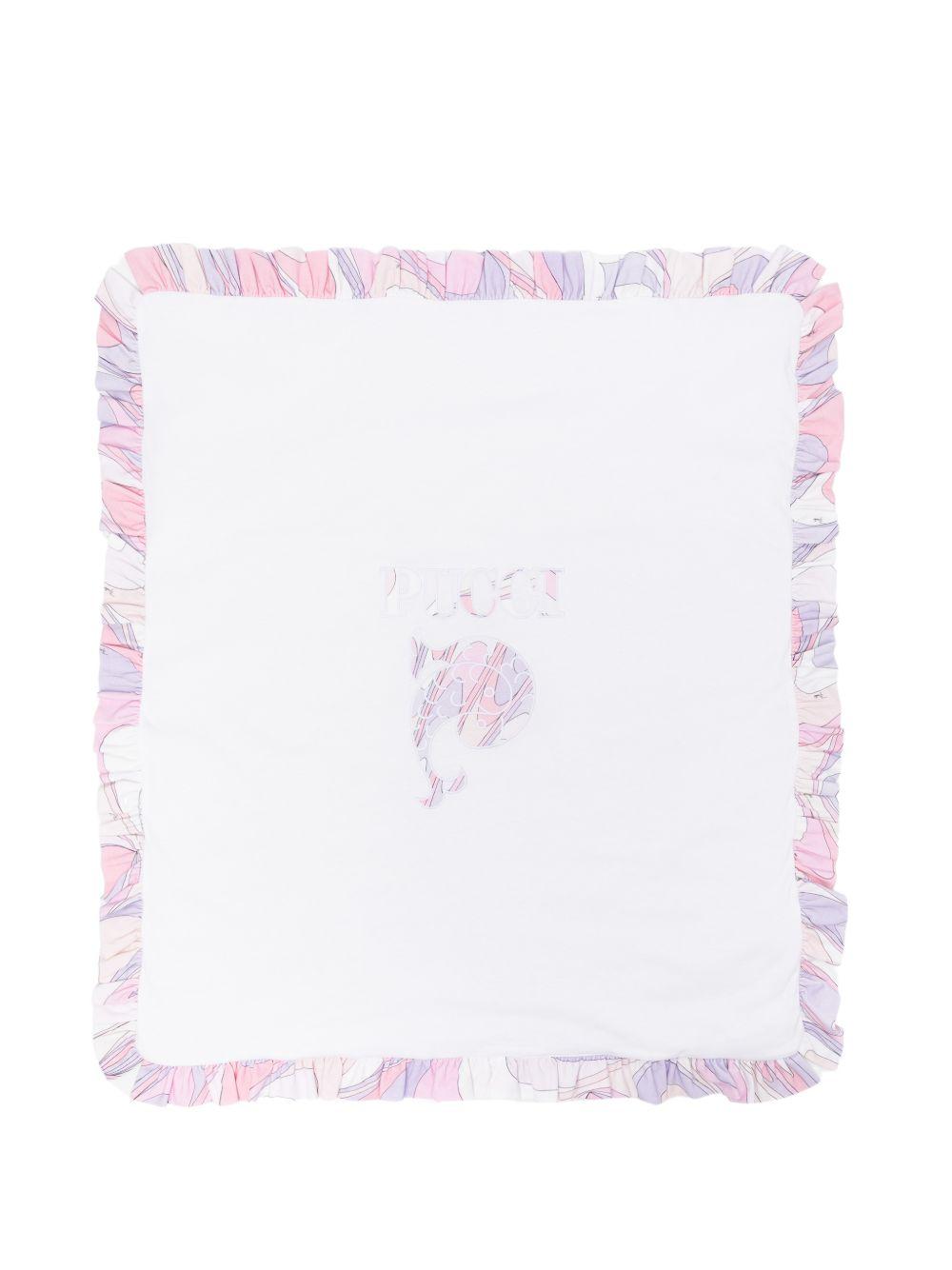 Coperta per neonata Emilio Pucci Junior bianca con rifinitura con ruches PY0030 Z3672 102RS EMILIO PUCCI KIDS 