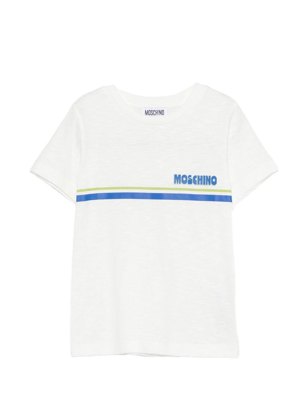 T-shirt per bambino Moschino Kids bianca con logo sul davanti HVM058LAA52 10063 MOSCHINO KIDS 