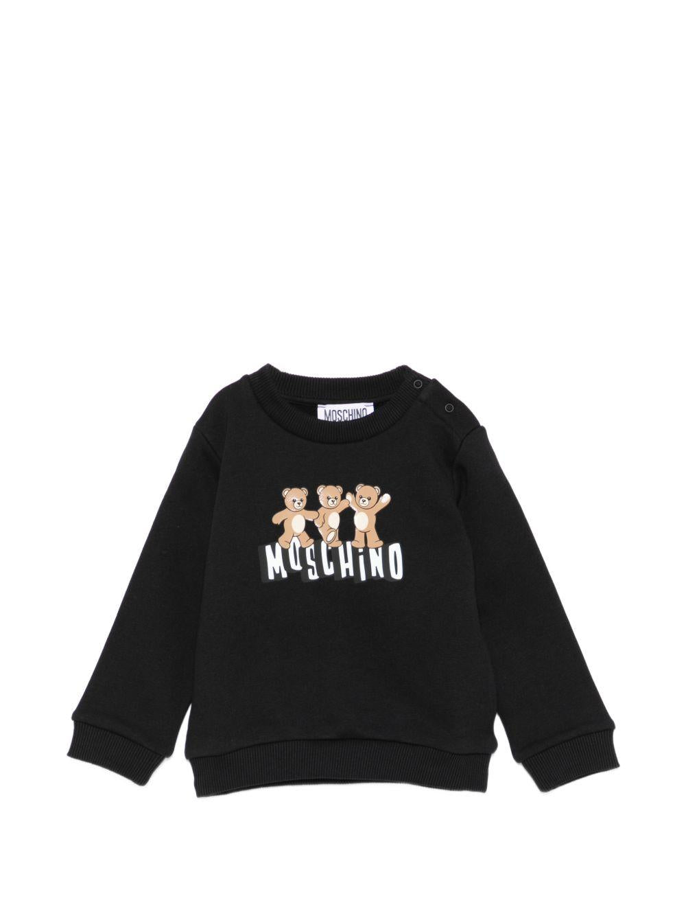 Felpa per neonati Moschino Kids nera con stampa tre Teddy Bear MTF060LCA89 60100 MOSCHINO KIDS 