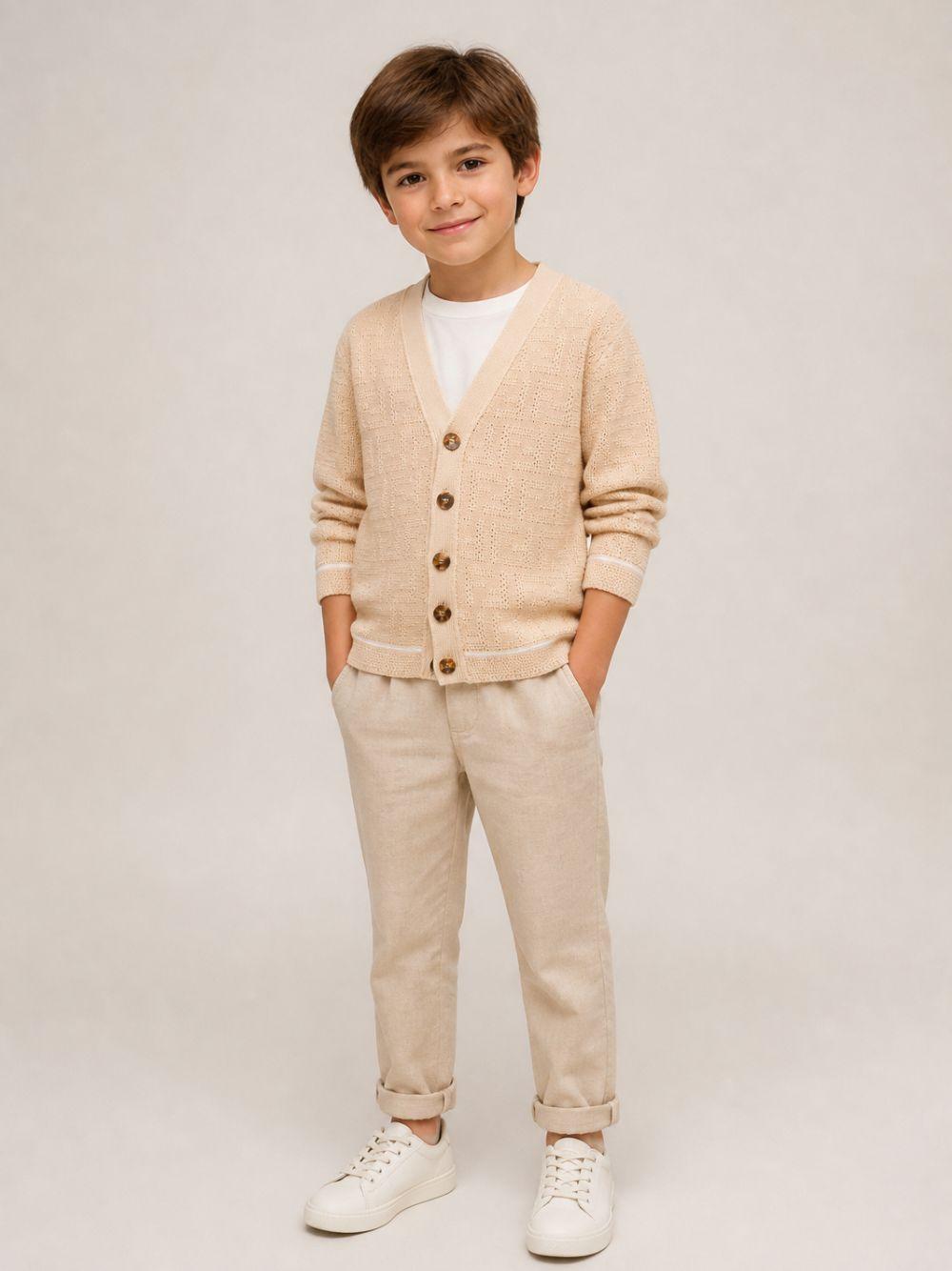Cardigan per bambino Fendi Kids beige con lavorazione in pointelle JUG221 AJ8T F1UCS FENDI KIDS 