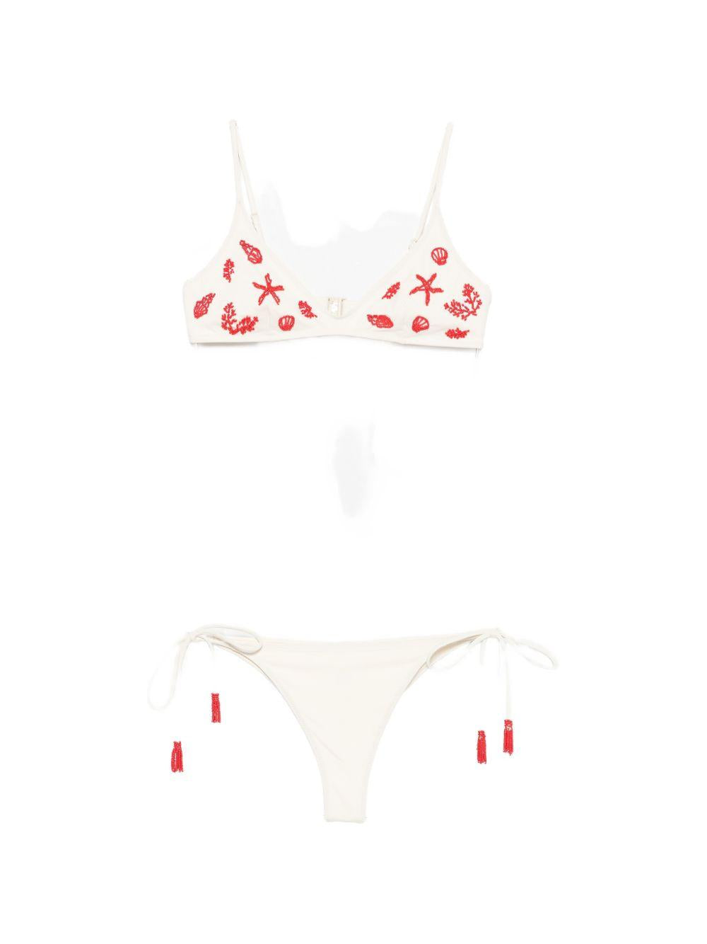 Bikini per donna MC2 Saint Barth bianco con motivi marini ricamati MRL0001 01068L MC2 ST. BARTH 