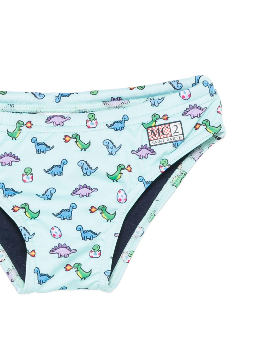 Slip da bagno per bambino MC2 Saint Barth Kids azzurro con stampa dinosauri all-over BIL0001 02884L MC2 ST. BARTH KIDS 