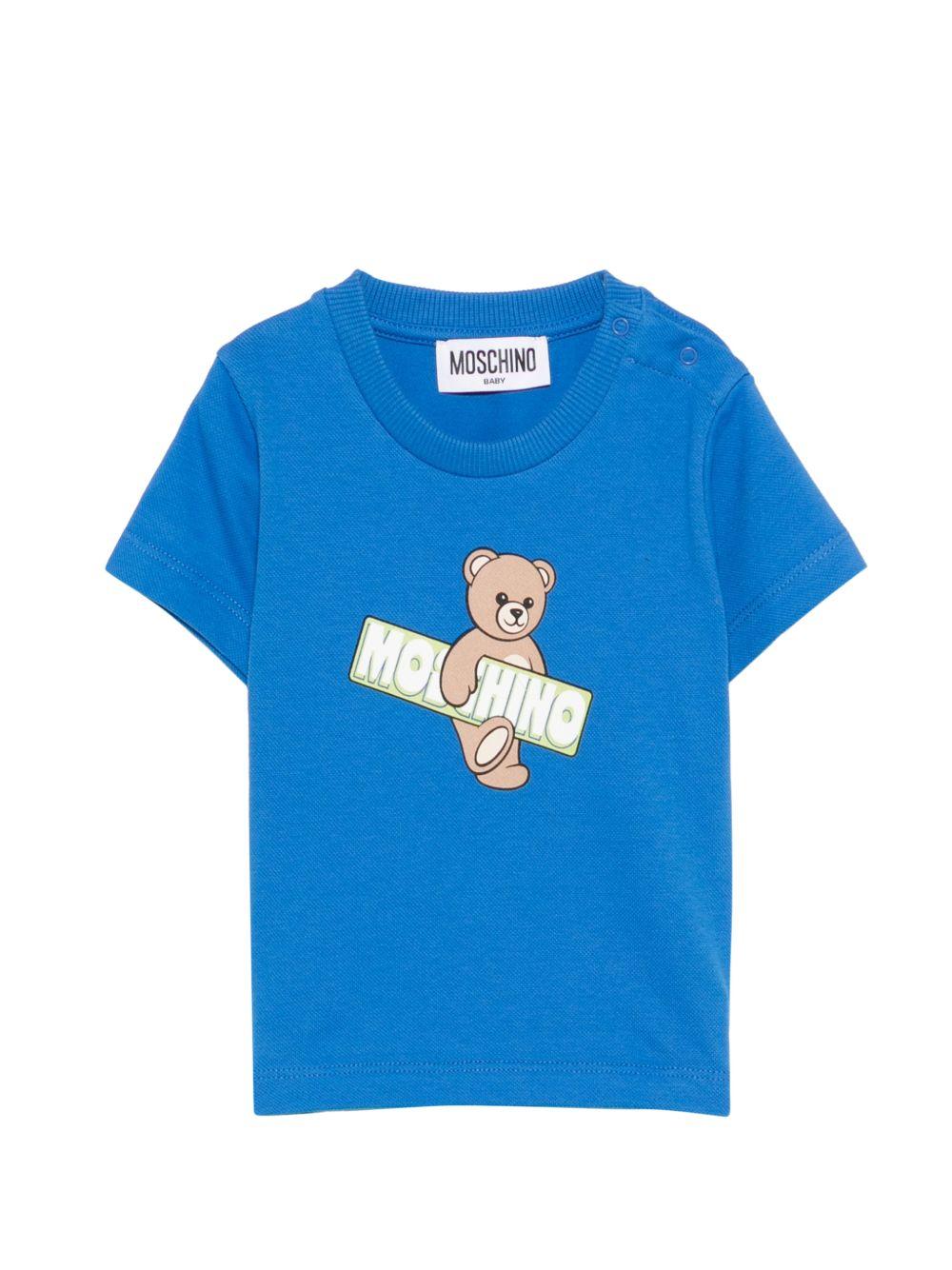 T-shirt per neonati Moschino Kids azzurra con stampa Teddy Bear MOM031LFA07 40630 MOSCHINO KIDS 