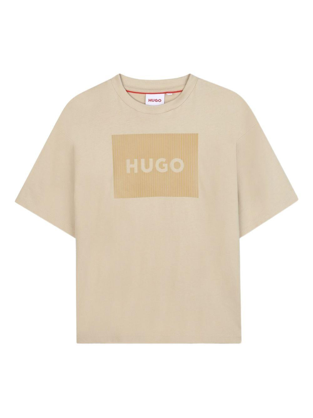 T-shirt per bambino Hugo Kids beige con applicazione logo G00440 249 Hugo 