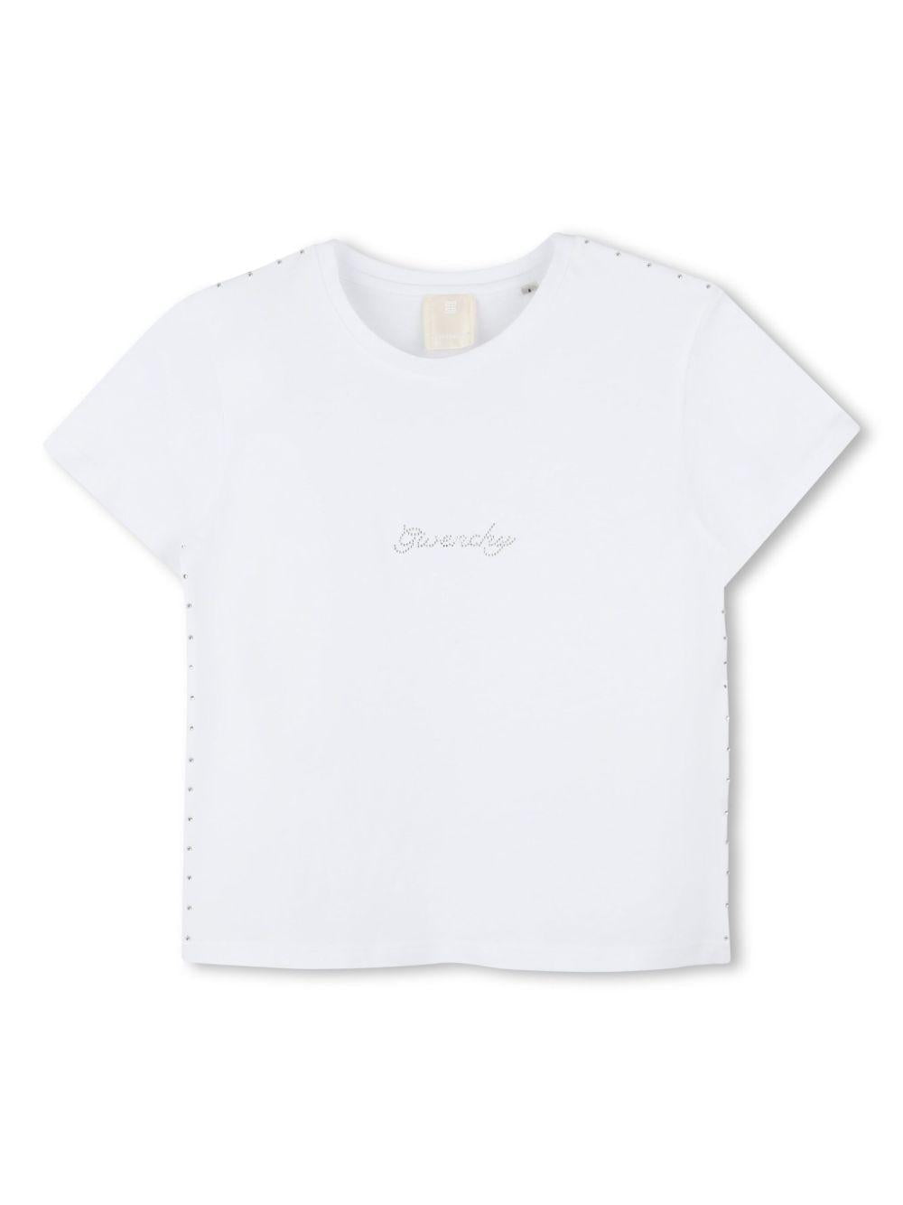 T-shirt per bambina Givenchy Kids bianco con strass con trama jersey H30803 10P GIVENCHY KIDS 