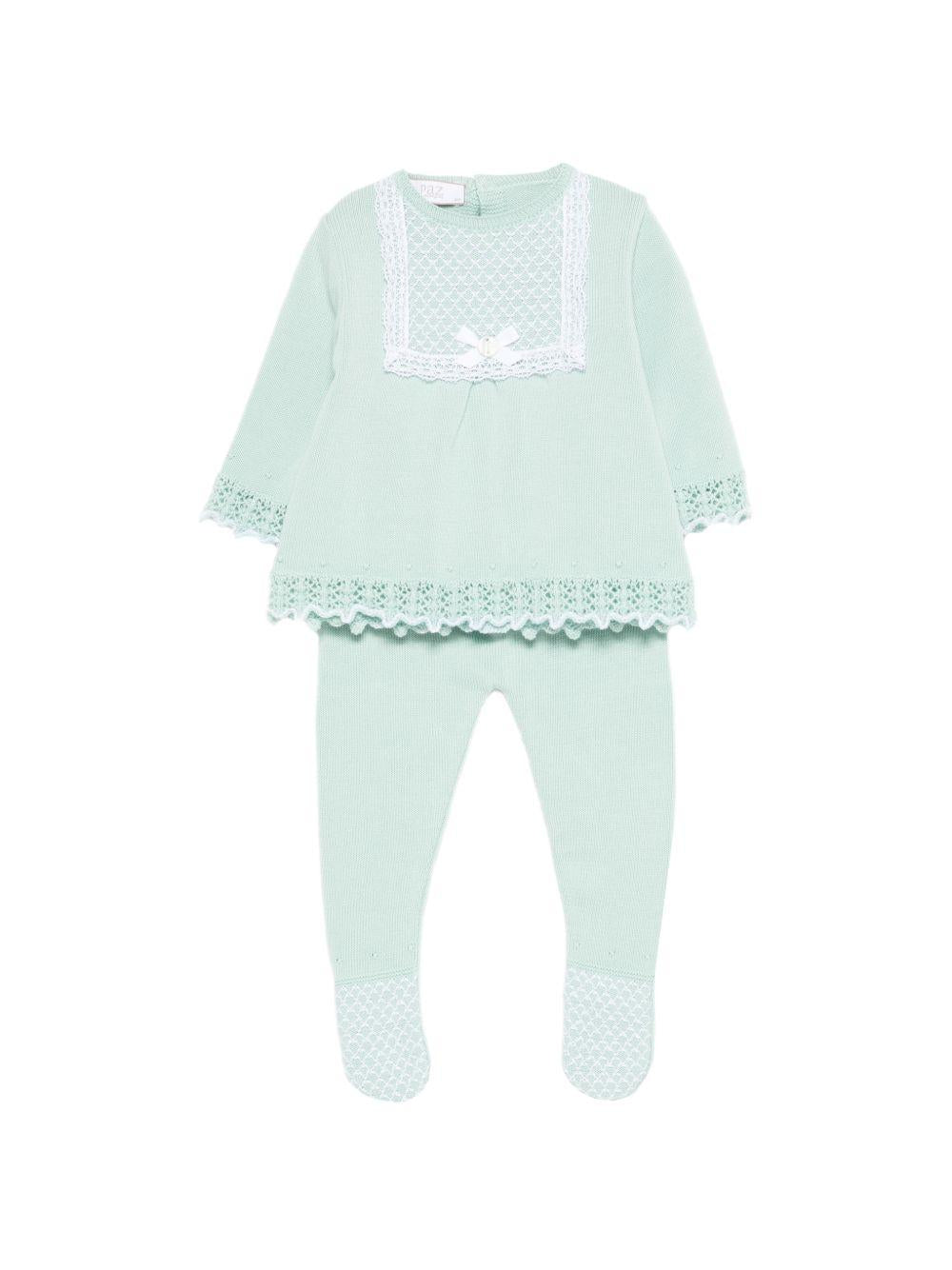 Set maglioncino e pantaloni per neonati Paz Rodriguez verde con dettaglio fiocco 103-123461 1301 PaZ RODRIGUEZ KIDS 