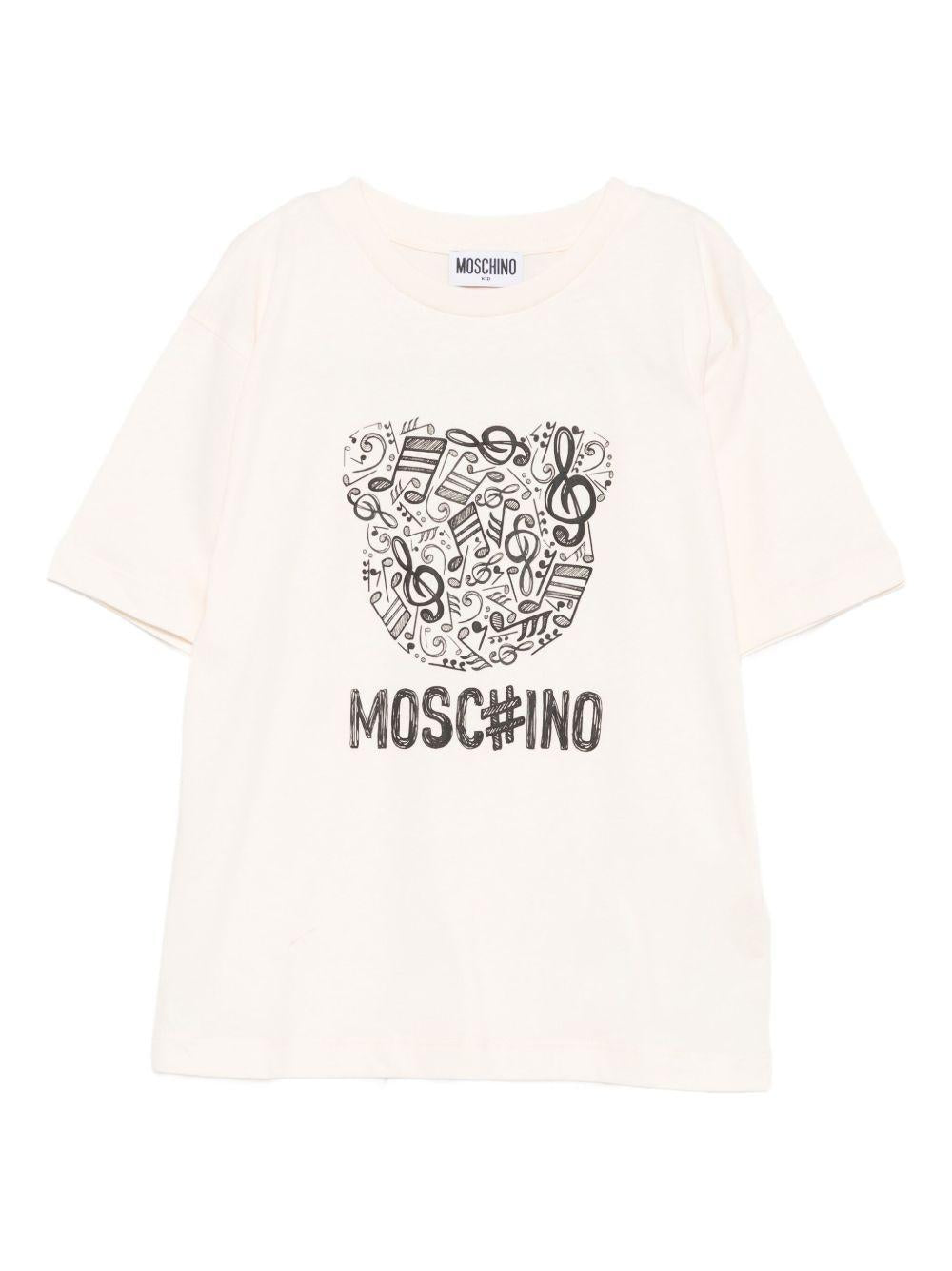 T-shirt per bambini Moschino Kids beige con stampa grafica HQM05GLAA10 10123 MOSCHINO KIDS 