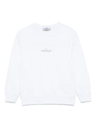 Felpa per bambino Stone Island Junior bianco girocollo con stampa con logo K1S166100018S0131 V0001 STONE ISLAND JUNIOR 