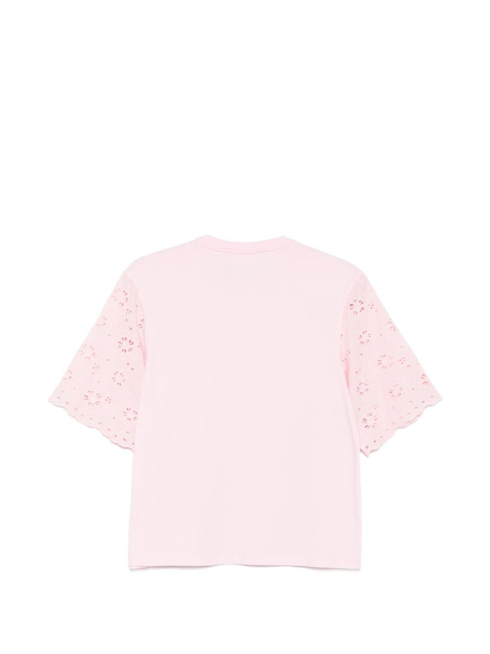 T-shirt da donna MC2 Saint Barth rosa con maniche in pizzo sangallo MSA0002 08716L MC2 ST. BARTH 