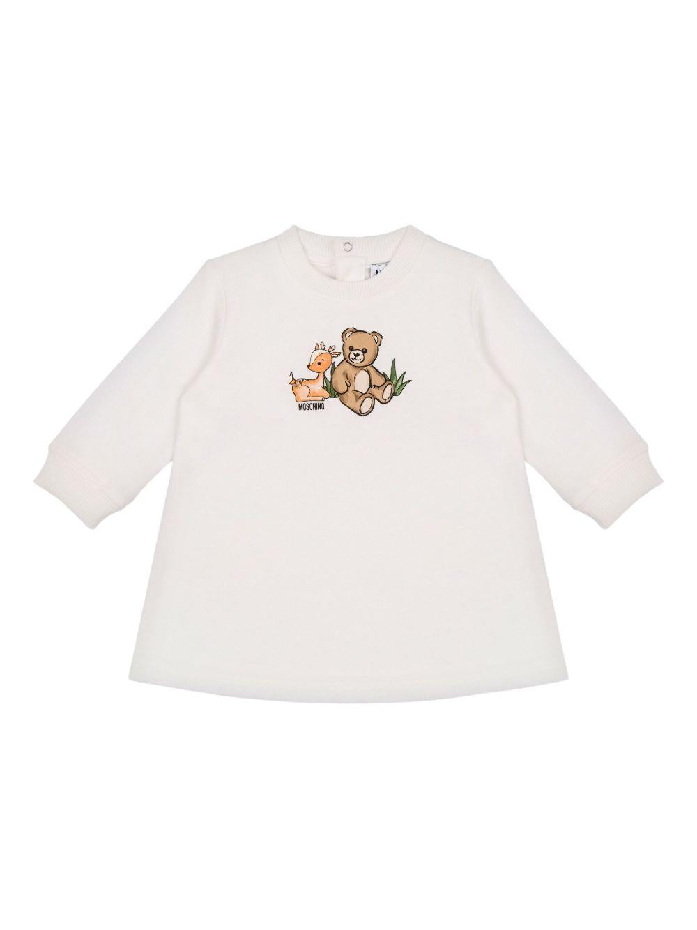 Abito per neonata Moschino Kids bianco con stampa animali MCV0A2LCA40 10063 MOSCHINO KIDS 