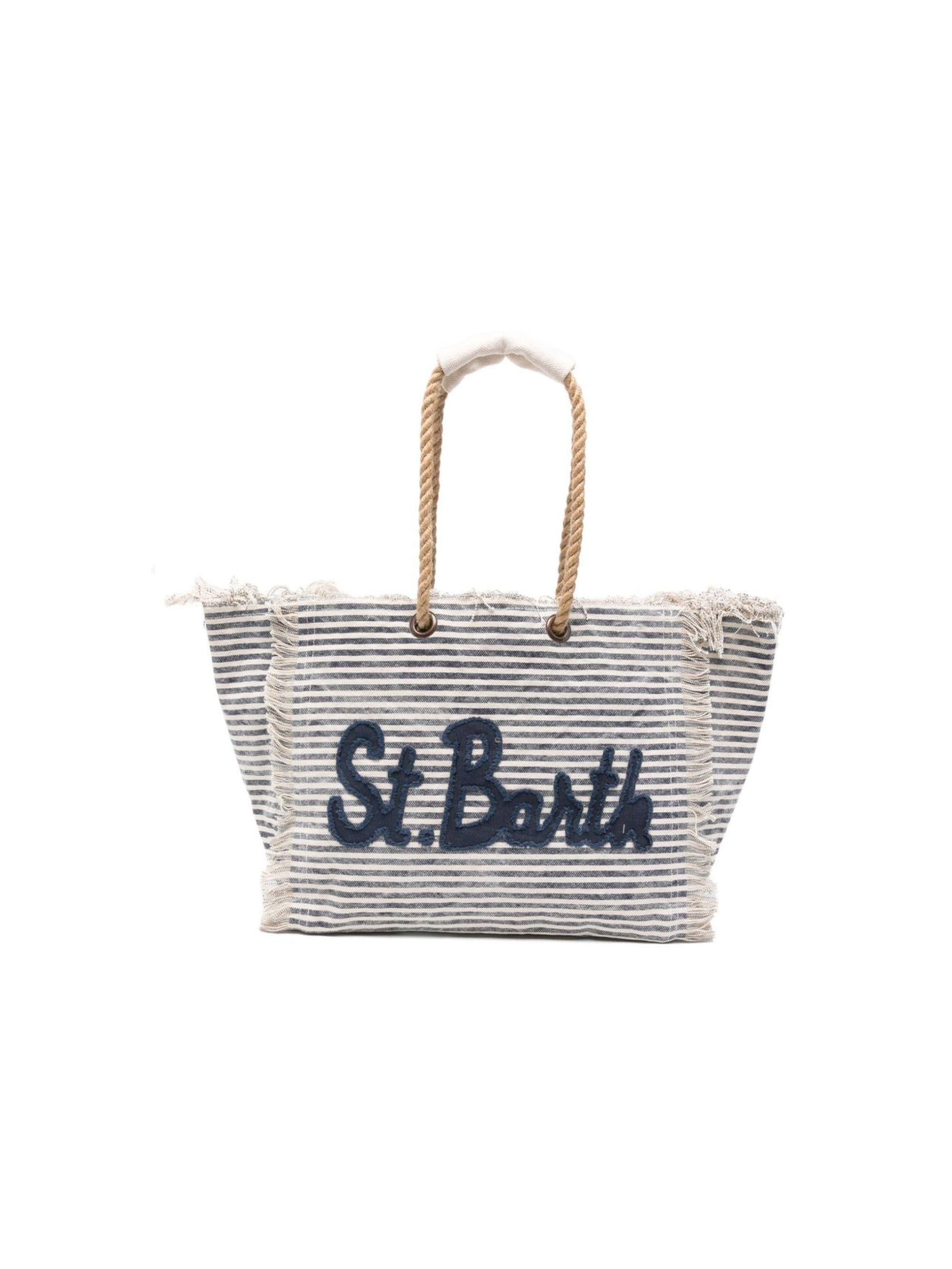 Borsa Beach Bag MC2 Saint Barth beige e blu con motivo a righe orizzontali BEA0003 09403L MC2 ST. BARTH KIDS 