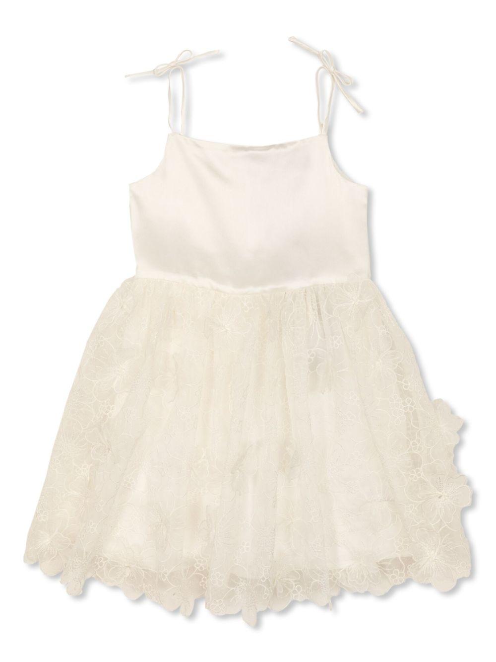 Abito per bambina Self-Portrait Kids beige con ricamo a fiori SS25-713S-C WHITE SELF-PORTRAIT KIDS 