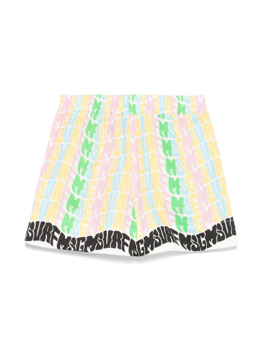 Shorts in popeline per bambina MSGM Kids bianco con stampa logo all-over S5MSJGSH246 140 MSGM KIDS 