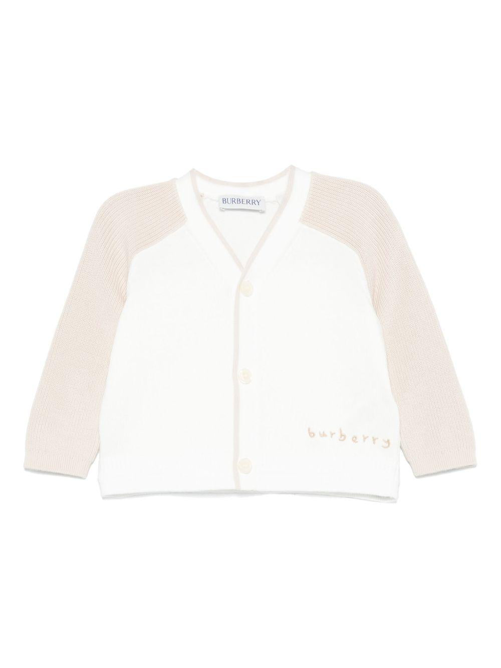Cardigan per neonato Burberry Kids Ginny Moss bianco con maniche lunghe a contrasto 8100094 A1452 BURBERRY KIDS 