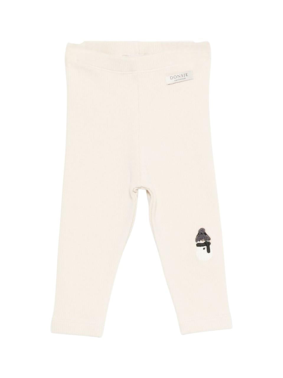 Pantaloni per neonati Donsje beige con pupazzo di neve ricamato 3042802 00004 DONSJE 