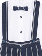 Set cardigan e salopette per neonato Colorichiari blu a righe con fiocco (4 pezzi) MN408431 4908b 60 COLORICHIARI KIDS 