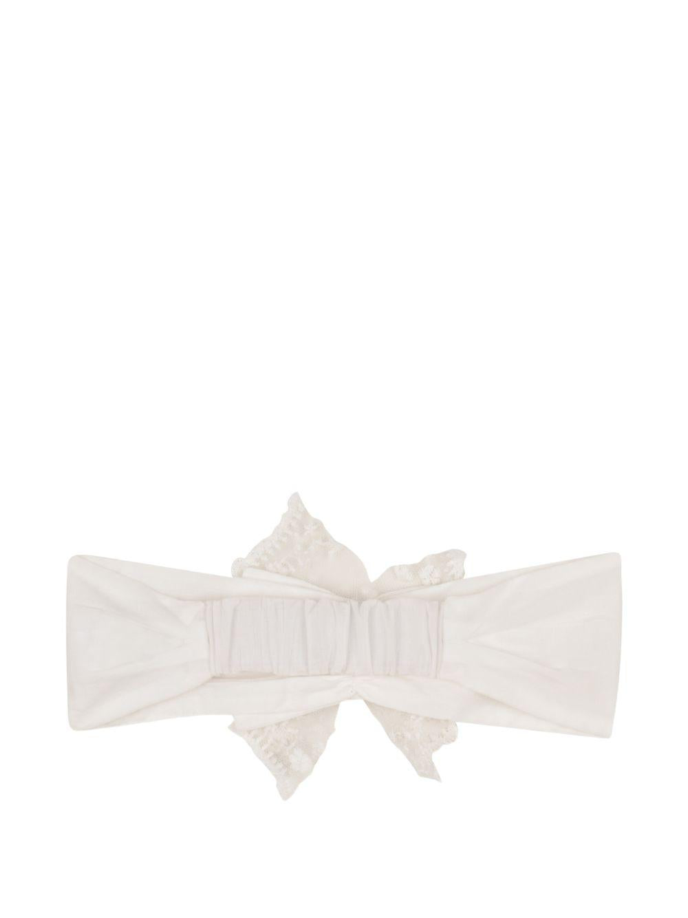 Tuta corta e fascia per capelli per neonata Chloé Kids bianche con bordo in pizzo C20928 117 CHLOE' KIDS 