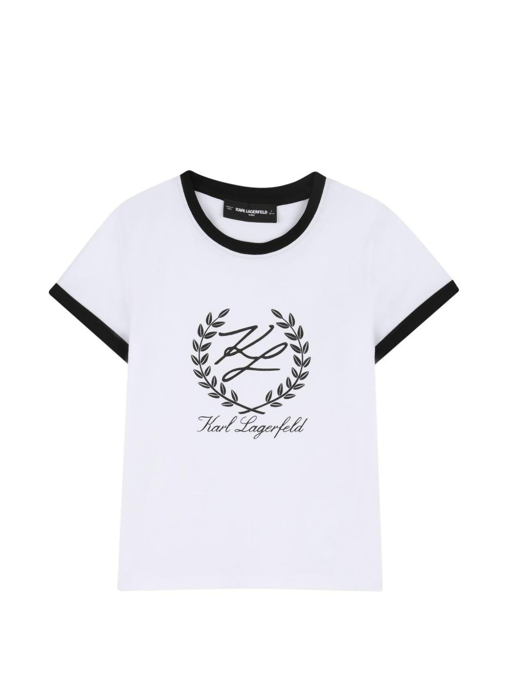 T-shirt per bambina Karl Lagerfeld Kids bianca con logo sul davanti Z31154 10P KARL LAGERFELD KIDS 