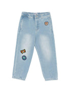 Jeans per bambino Moschino Kids azzurri con decorazioni in rilievo HUP08XL0E37 41100 MOSCHINO KIDS 