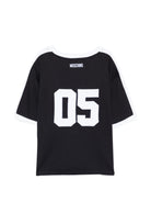 T-shirt per bambino Moschino Kids nera con stampa smile sul davanti HUM05NLAA43 60100 MOSCHINO KIDS 