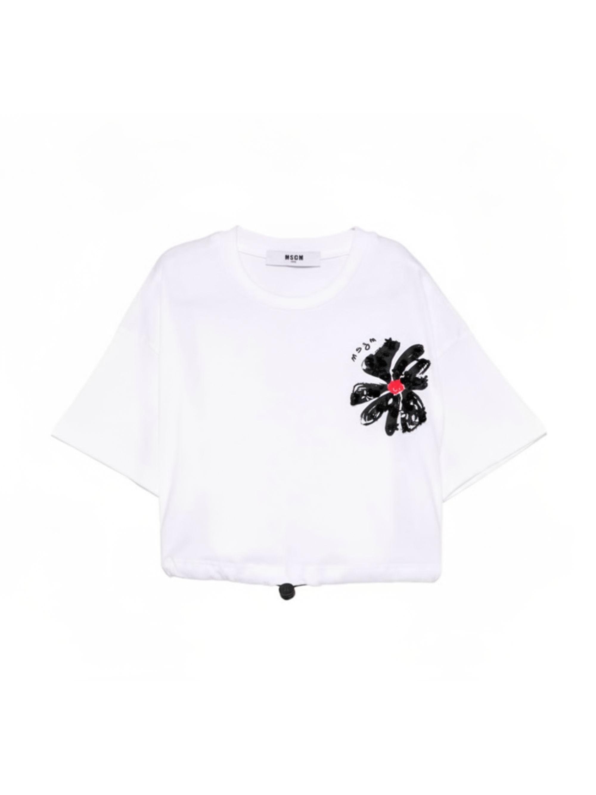 T-shirt per bambina MSGM Kids bianca con orlo con coulisse S6MSJGTH106 001 MSGM KIDS 