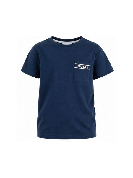 Gucci Kids blue T-shirt with GUCCI KIDS logo print on the chest