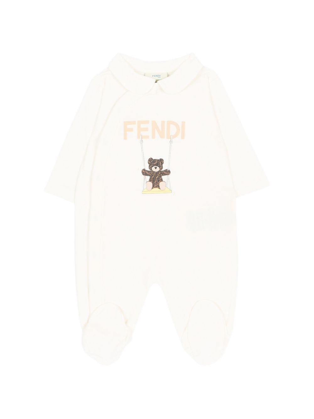 Set tutina, berretto e bavaglino per neonati Fendi Kids bianco con stampa orsetto BUK167 ST8 F0TU9 FENDI KIDS 