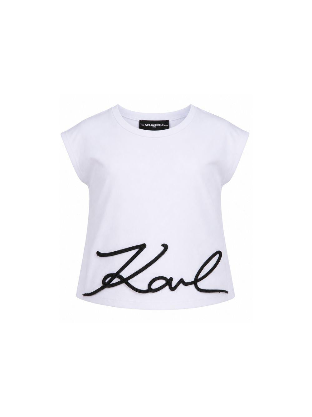 T-shirt per bambina Karl Lagerfeld Kids bianco con scritta sul davanti Z31164 10P KARL LAGERFELD KIDS 