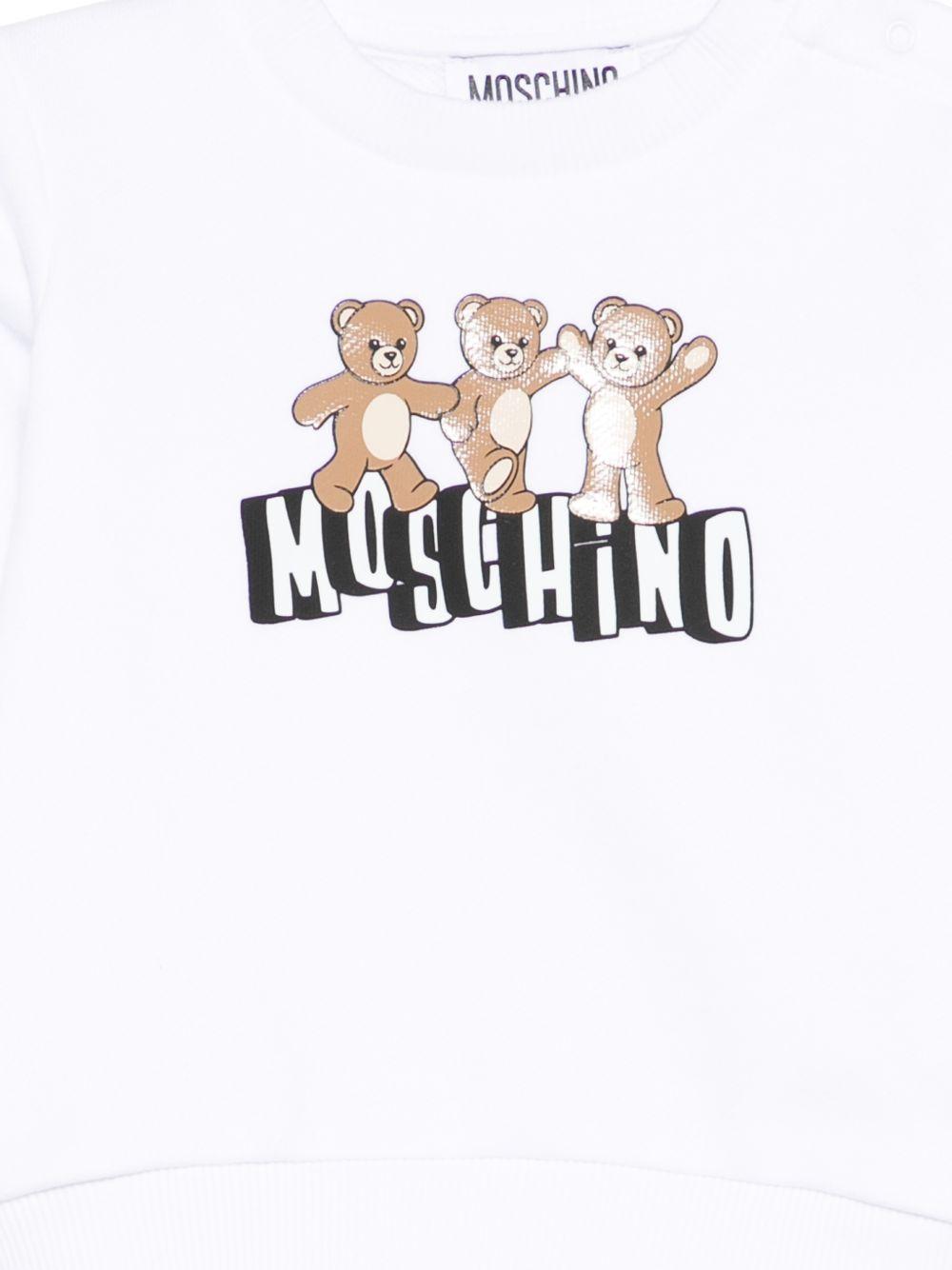 Felpa per neonati Moschino Kids bianca con stampa Teddy Bear sul davanti MTF060LCA89 10101 MOSCHINO KIDS 