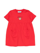 Abito per neonata Moschino Kids rosso con stampa Teddy Bear sul davanti MDV0DGLCA19 50109 MOSCHINO KIDS 