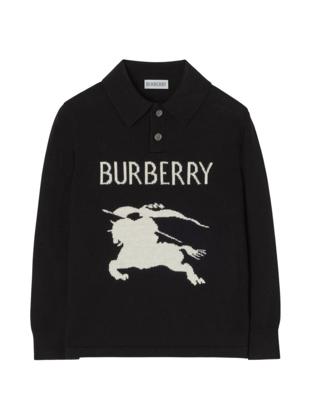 T-shirt per bambino Burberry Kids nera con colletto stile polo 8125922 A1189 BURBERRY KIDS 