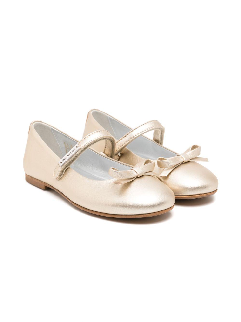 Ballerine in pelle per bambina Monnalisa oro con soletta con logo 8CE000RM 5730 0073 MONNALISA KIDS 