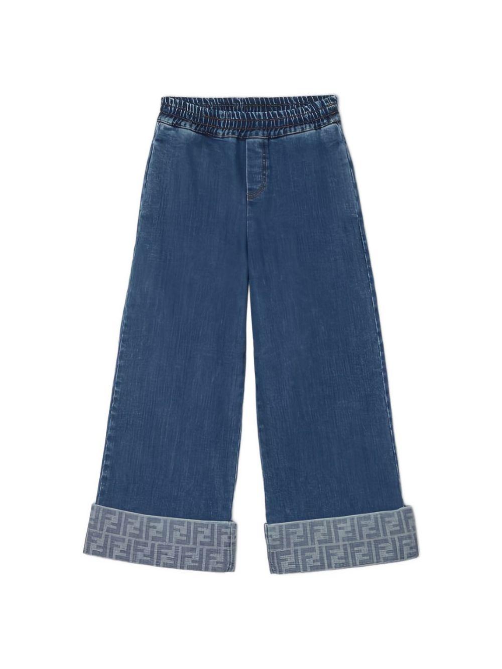 Jeans per bambina Fendi Kids blu a gamba ampia JFF385 AVVU F0QG0 FENDI KIDS 