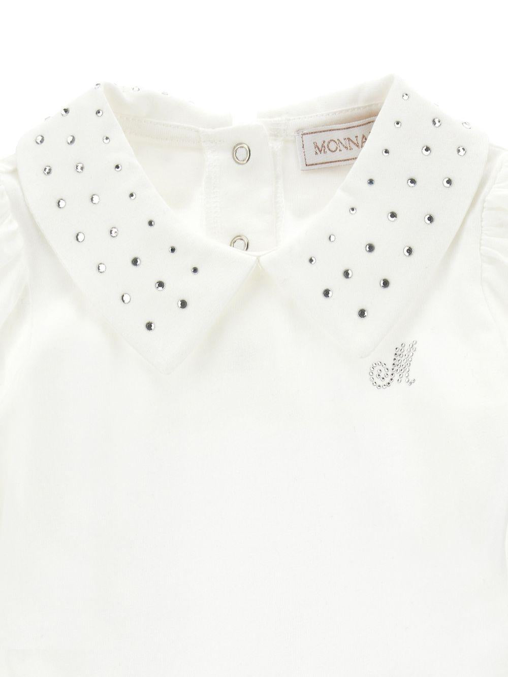 Body per neonata Monnalisa Kids bianco con decorazione con strass 37H300 8002 0001 MONNALISA KIDS 