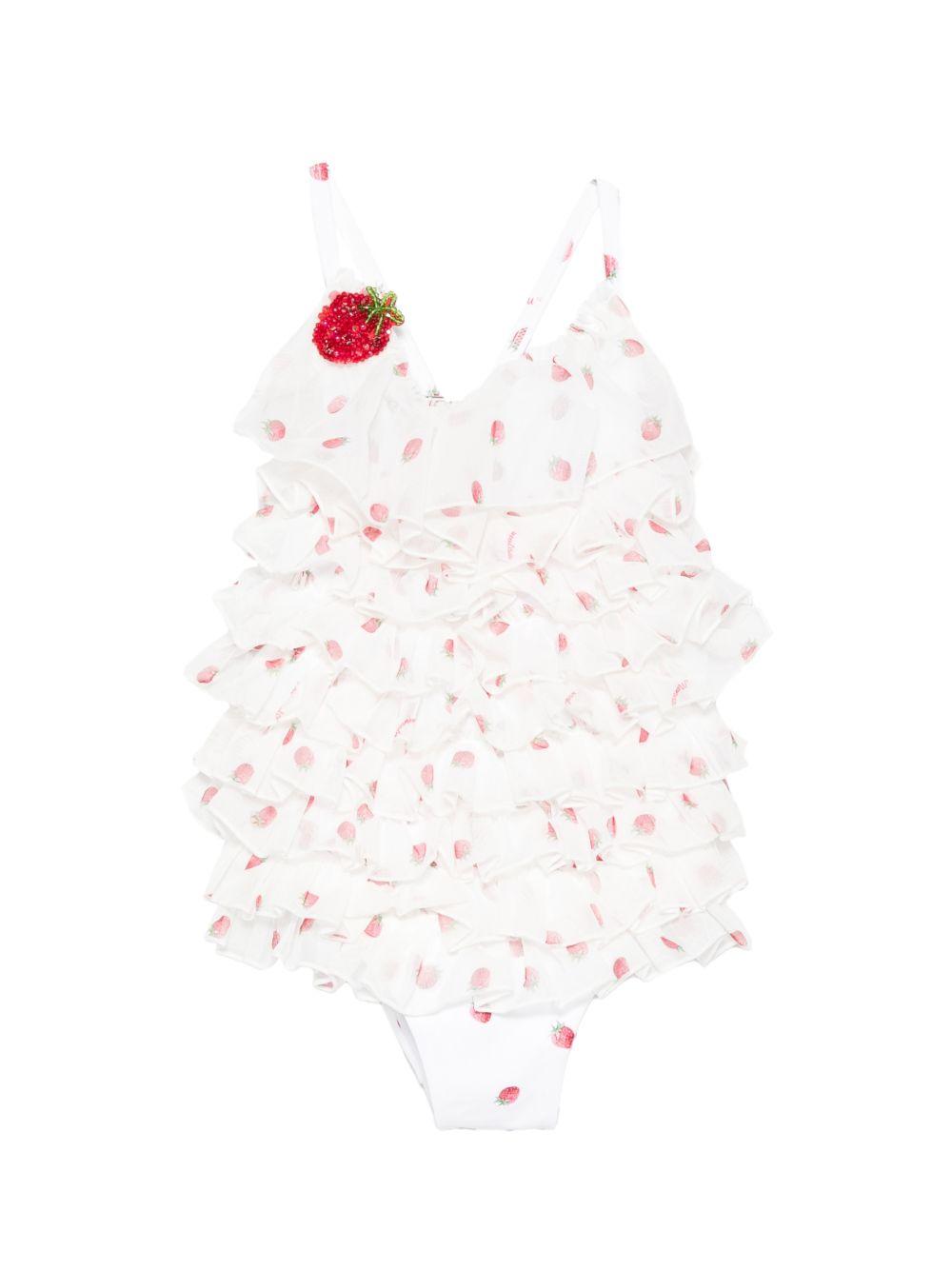 Costume intero per bambina Monnalisa bianco con applicazione fragola 39G027 7096 9944 MONNALISA 