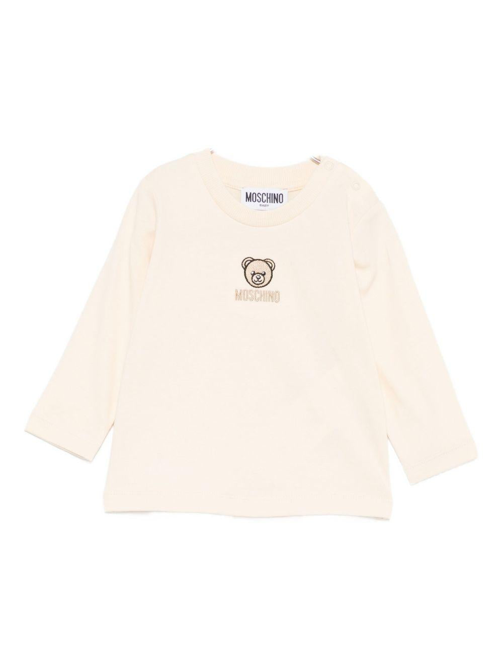 T-shirt per neonati Moschino Kids beige con motivo Teddy Bear ricamato M9O00RLAA10 20404 MOSCHINO KIDS 