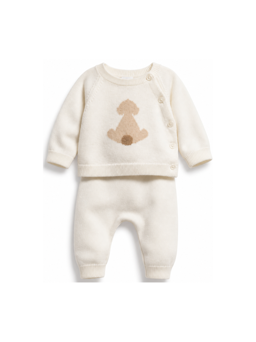 Set maglione e pantaloni per neonati Petit Bateau bianco con motivo cuccioli A0GIW 02 PETIT BATEAU KIDS 