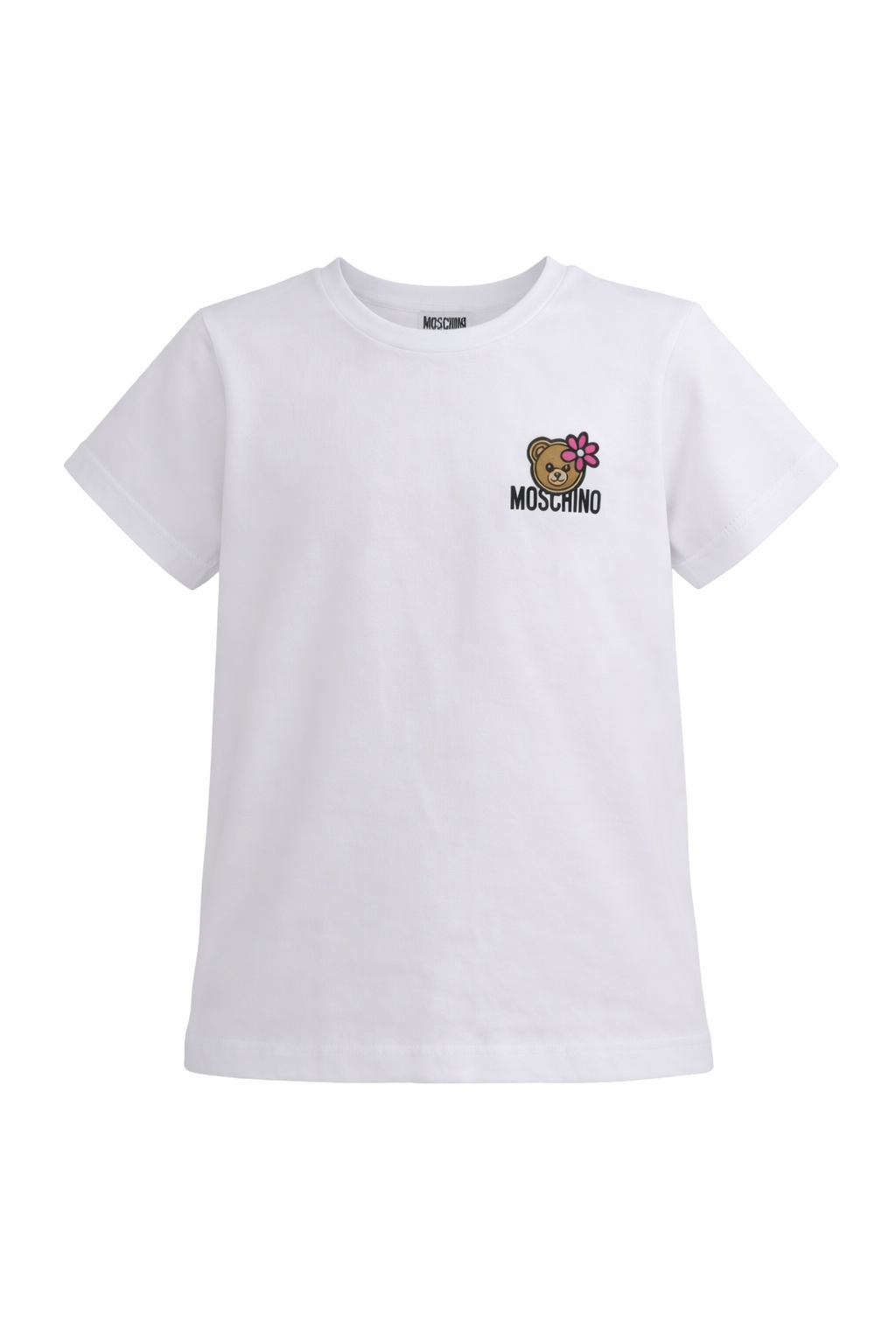 T-shirt per bambina Moschino Kids bianca con ricamo orsetto HAM03PLAA02 10101 MOSCHINO KIDS 