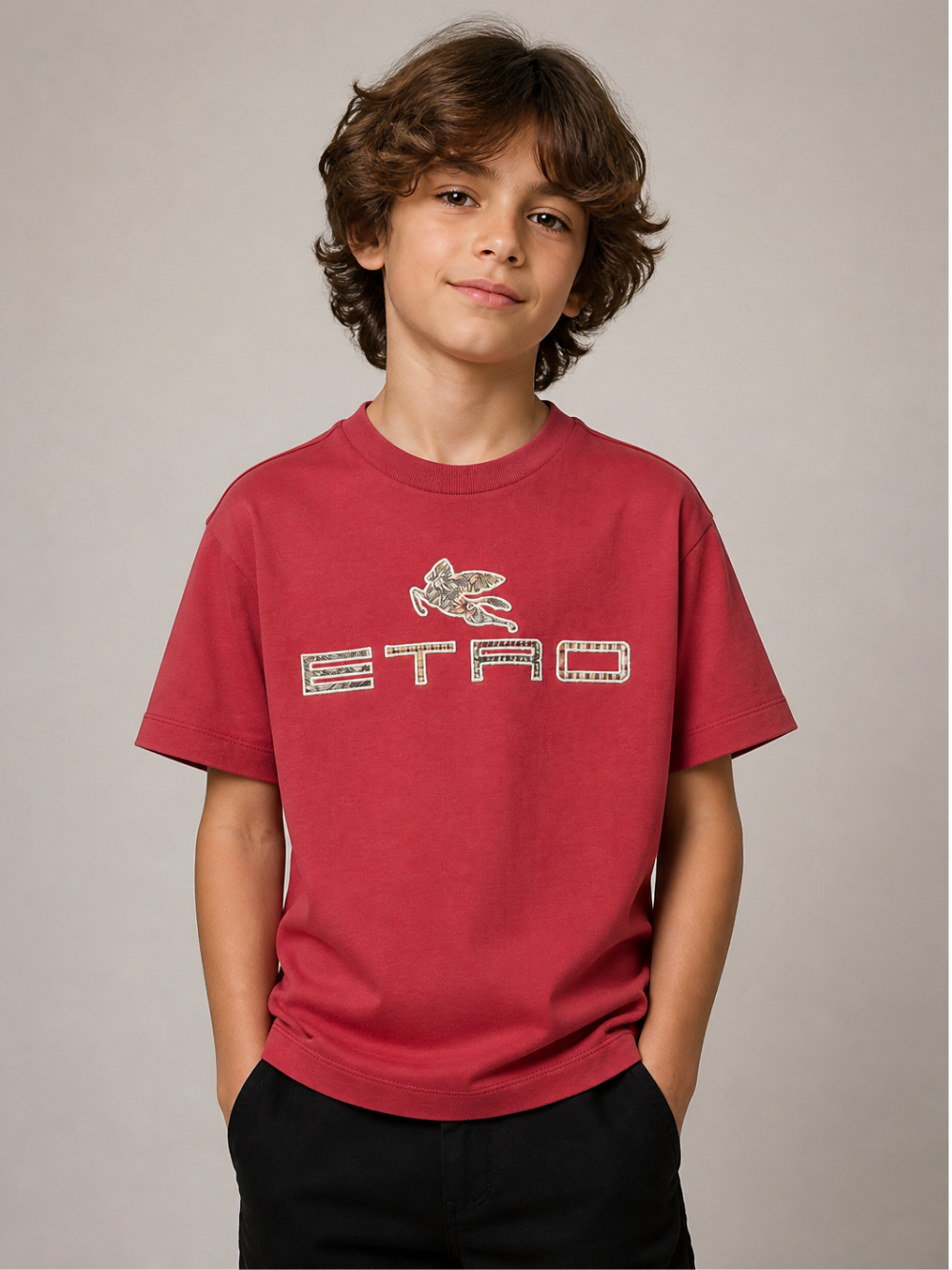 T-shirt per bambino Etro Kids bordeaux con patch logo GZ8P21 Z3672 52C ETRO KIDS 