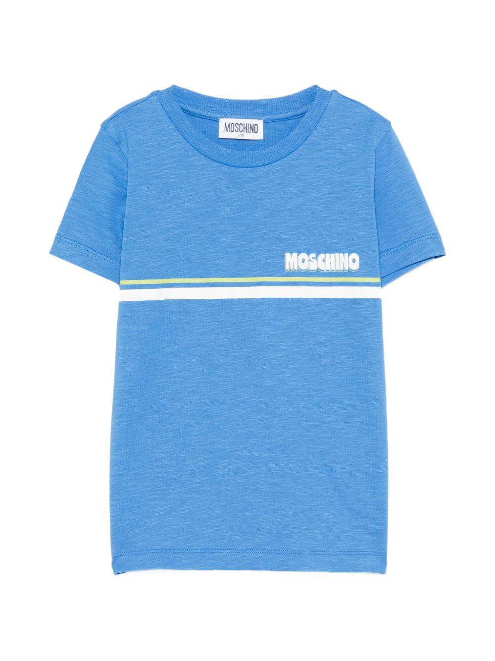 T-shirt per bambino Moschino Kids azzurro con logo sul davanti HVM058LAA52 40630 MOSCHINO KIDS 