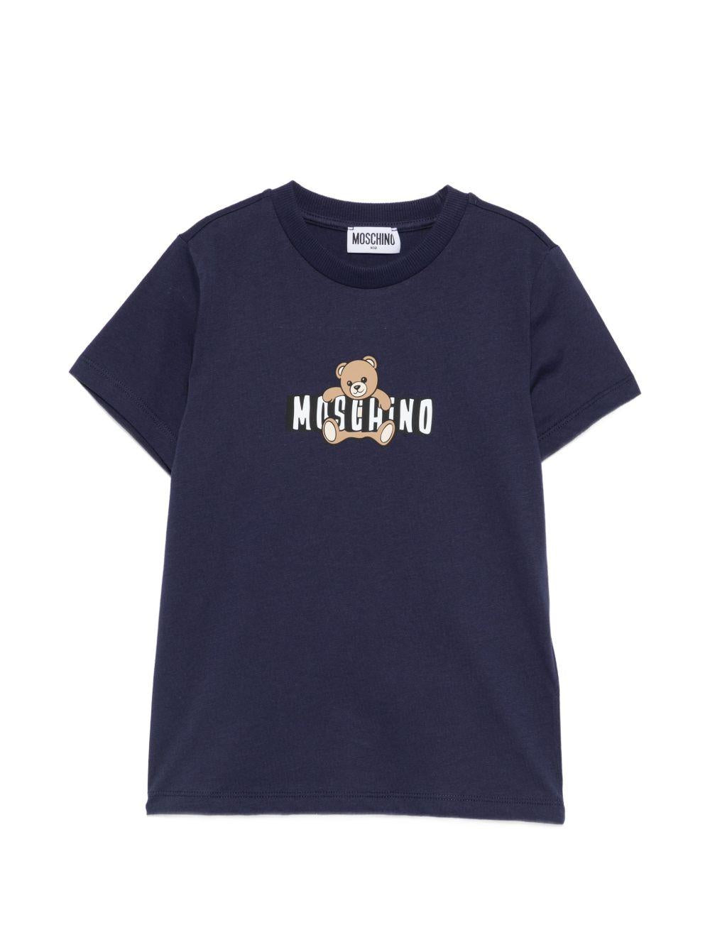 T-shirt per bambini Moschino Kids blu con stampa grafica HZM058LAA03 40016 MOSCHINO KIDS 