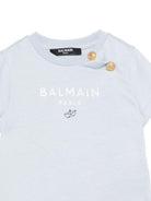T-shirt per neonato Balmain Kids azzurra con dettaglio bottoni oro BY8551 Z3672 685BC BALMAIN KIDS 