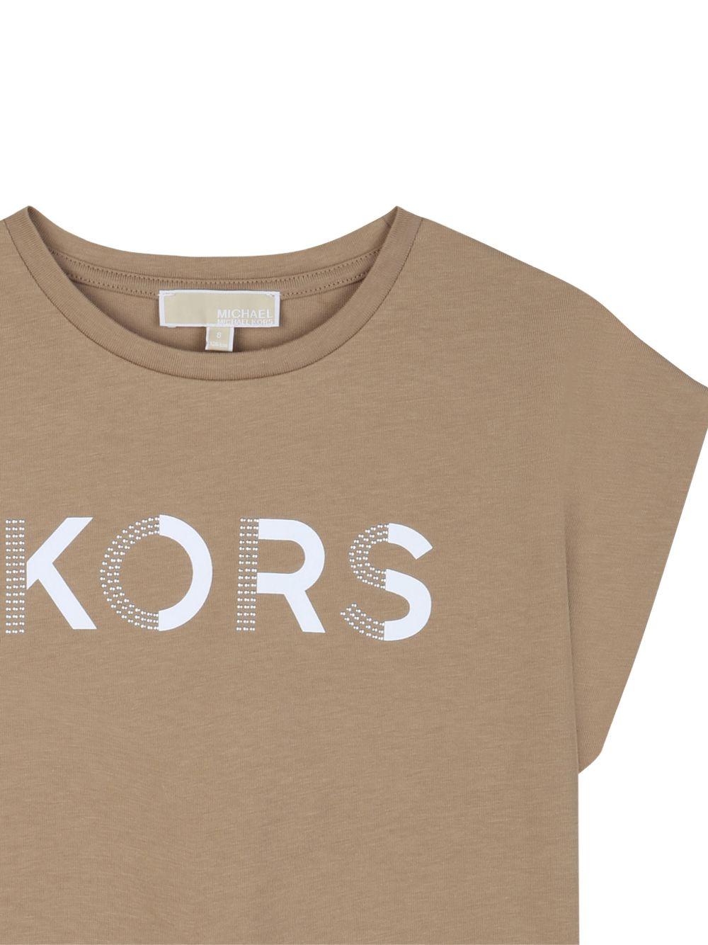 T-shirt per bambina Michael Kors Kids marrone con dettaglio logo R30607 263 MICHAEL KORS KIDS 
