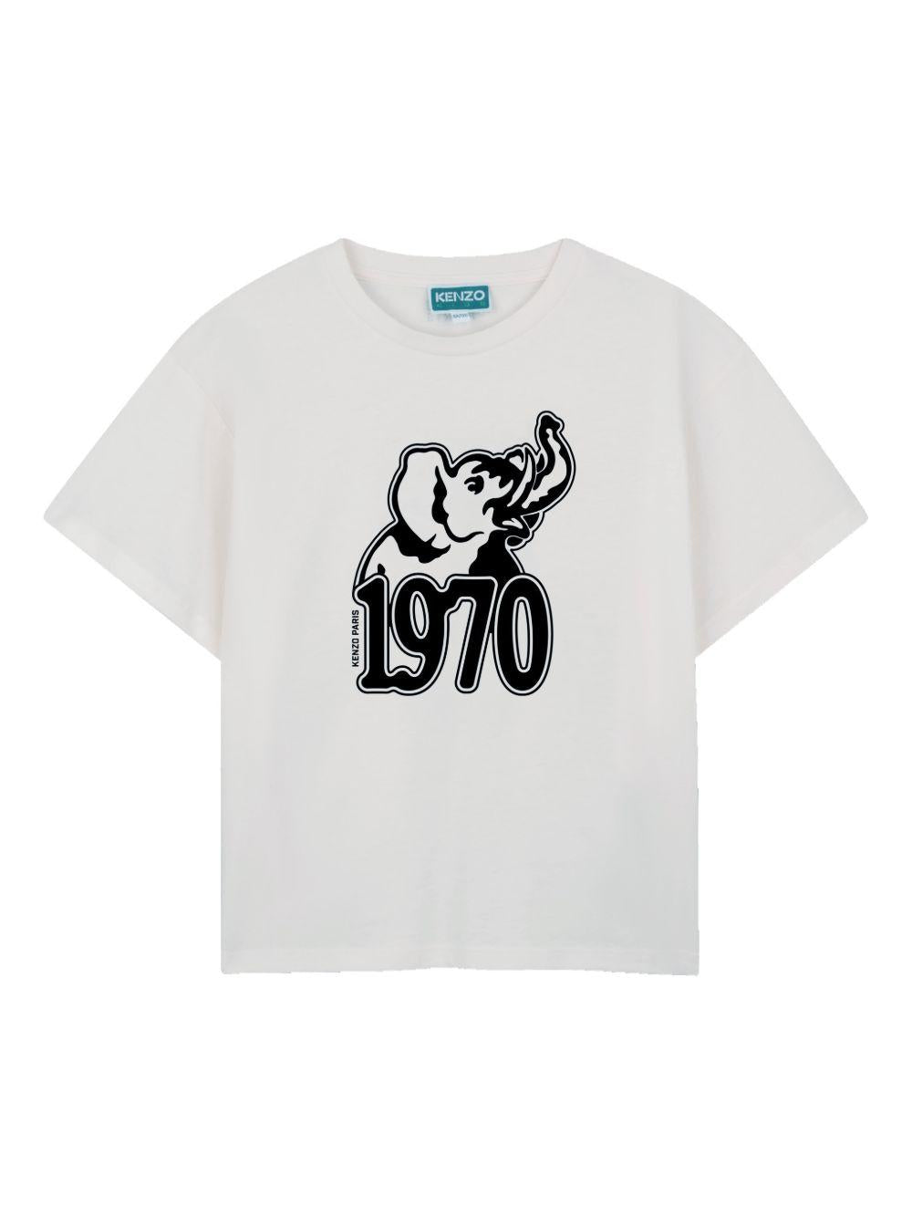 T-shirt per bambino Kenzo Kids bianca con stampa grafica sul davanti K61672 117 KENZO KIDS 